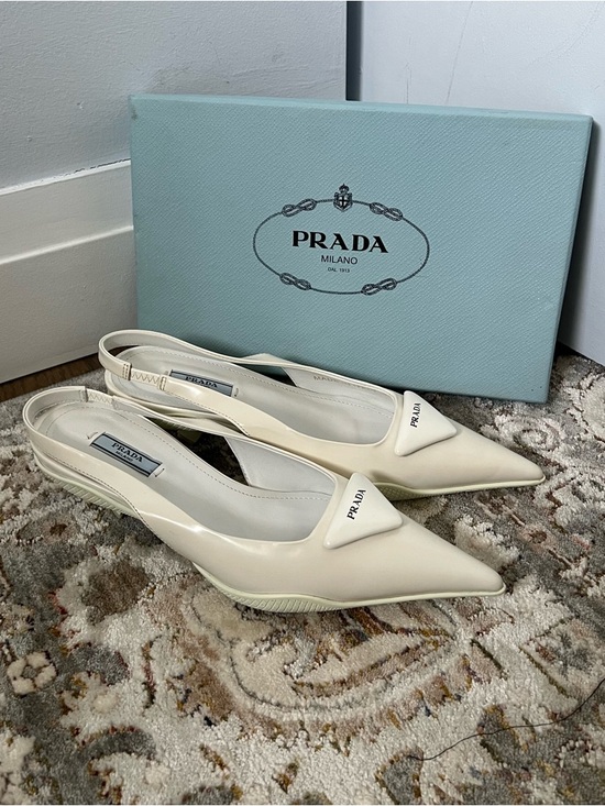 Prada Shoes - Prada White Pointed-Toe Kitten Heel